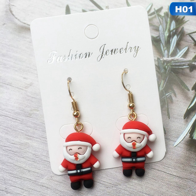 Fancyqube Anting Stud Desain Pohon Natal Santa Claus Untuk Wanita