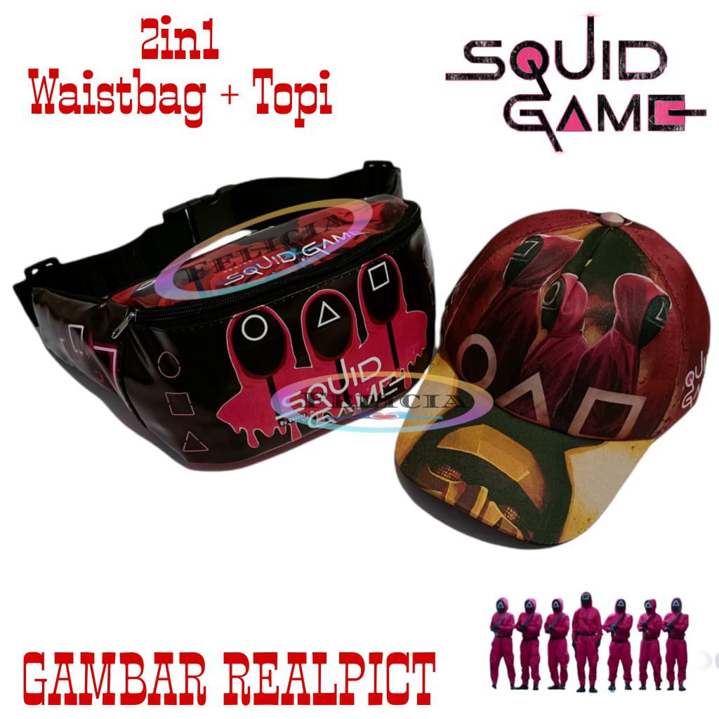 Tas Selempang Dan Topi Squid Games Untuk Anak Umur 5 - 15 Tahun