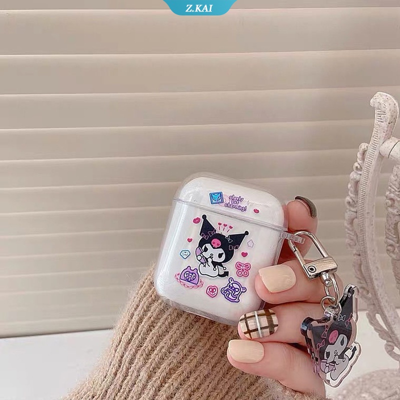 Casing Pelindung AirPods 1 2 pro Gambar Kartun Nakal Kuromi Dengan Gantungan Kunci