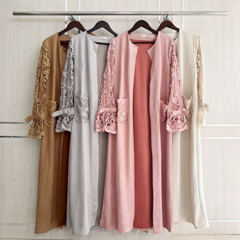 Long cardigan suede mix brukat import