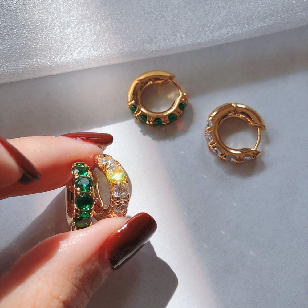 Anting Hoop Zircon Berlian Imitasi Warna Solid Gaya Korea Untuk Wanita