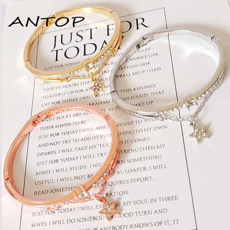 Gelang Wanita Titanium Fashion Korea Permata Berlian Bintang Rumbai Anti Karat  ANTOP-2