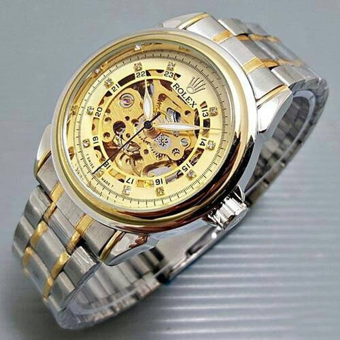 Jam Tangan Pria / Cowok Rolex Rantai Skeleton Diamond Jam Tangan Automatic