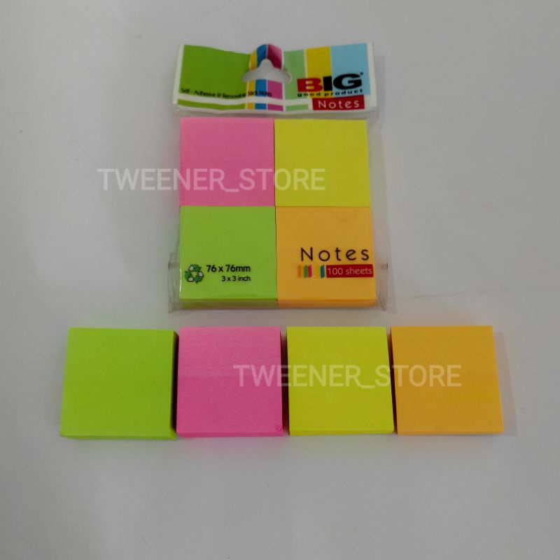 

BIG Stick Notes Pembatas Buku Kertas | 76x76mm | 3x3inch | 4 cut