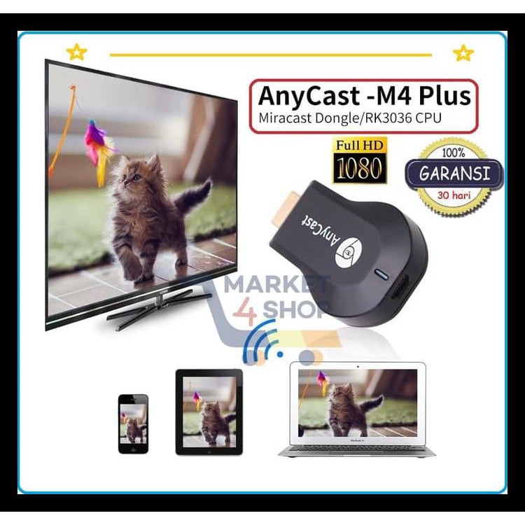 TERJAMIN ANYCAST M4 PLUS WIRELESS DISPLAY DONGLE WIFI HDMI - ORIGINAL 100 % - HITAM HOT LIST