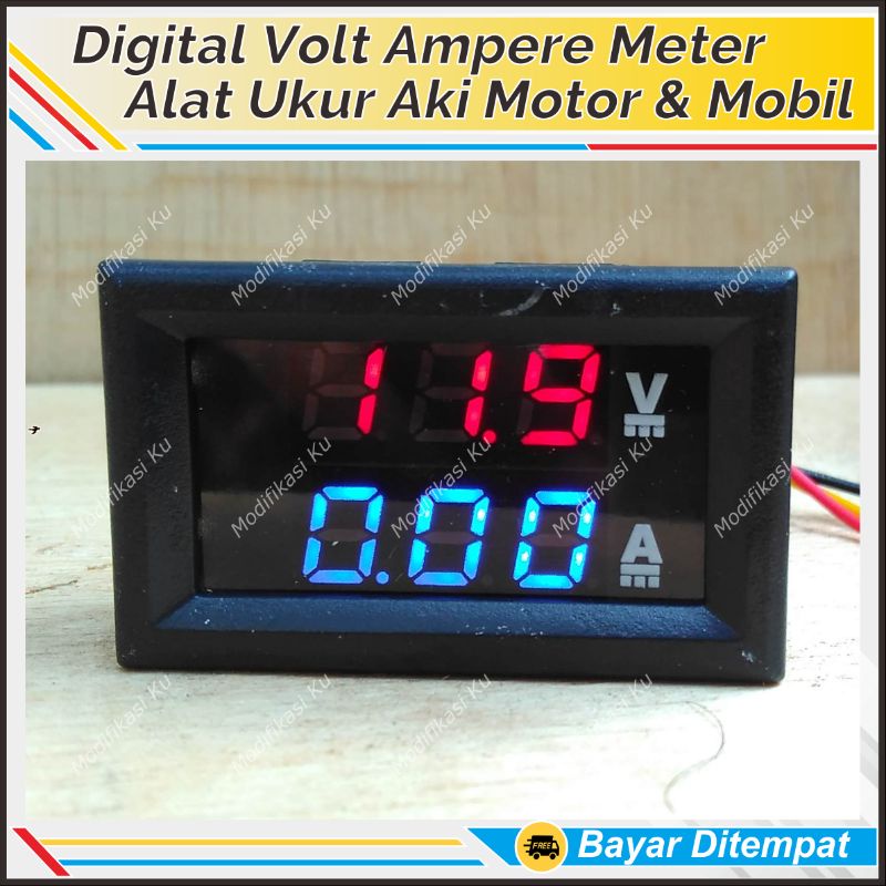 DIGITAL VOLTMETER / VOLT + AMPERE METER 2 IN 1 MULTIFUNGSI 12V DC: PENGUKUR SUPLAY ARUS ADAPTOR, PEN