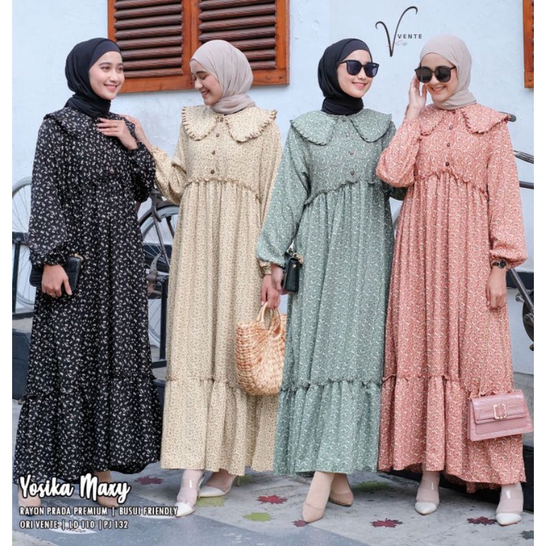 Dress Wanita LD 110 XXL Yosika Maxy Ori Vente Jumbo Gamis Terbaru Murah Syari Bunga Rayon Big Size F