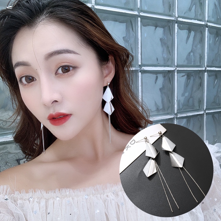 Sterling silver jarum geometris anting-anting elegan berbentuk berlian fashion all-match tertanam be