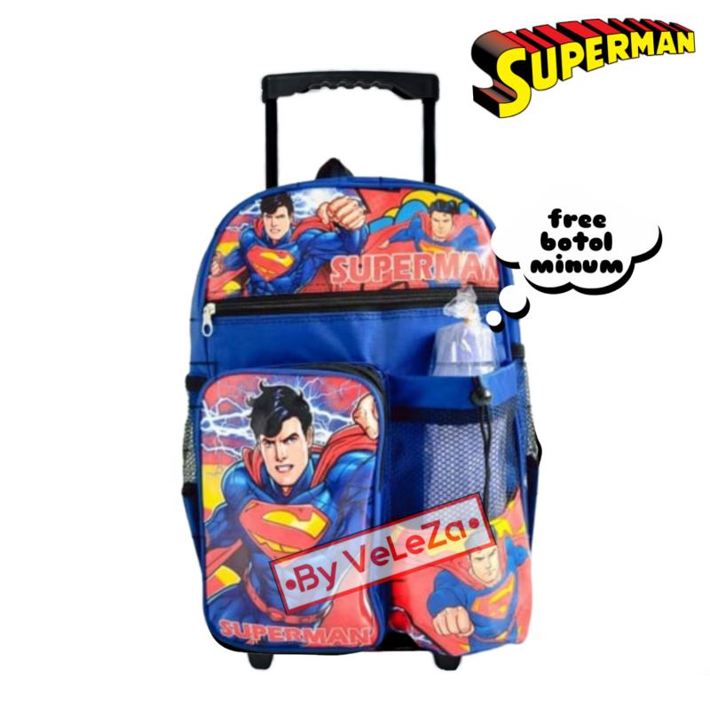 Tas troli anak laki-laki karakter Superman gratis botol minum - tas anak - troli anak