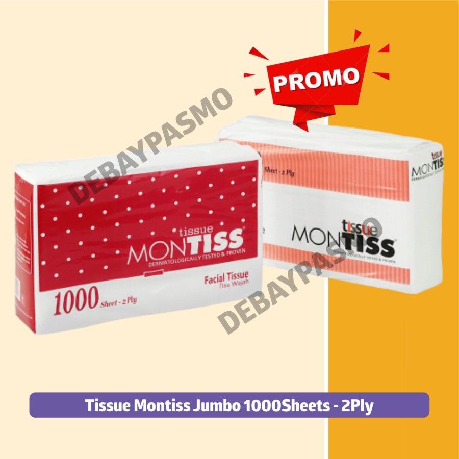 MONTISS 1000 Sheets Facial Tissue Tissu Tisue montis Tisu wajah 1000 sheet 2 Ply 2ply gram