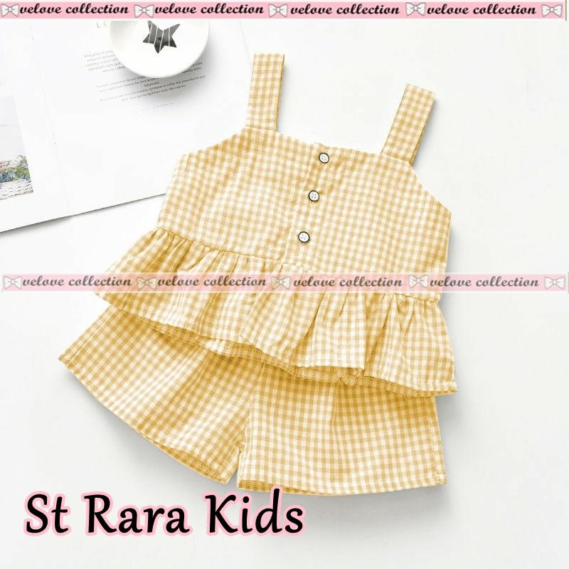 St rara kid / setelan baju pantai anak perempuan lucu / set tartar kids / set pakaian anak Korea lucu wn