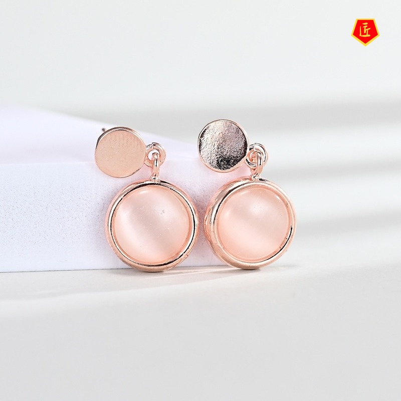 [Ready Stock]New Rose Gold Opal Pendant Exaggerated Pink Crystal Earings Set