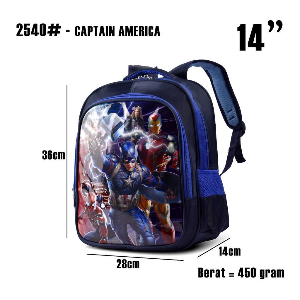 Tas Sekolah 2540-14 Inch Anak TK Dan SD Tas Ransel Anak Laki-Laki Dan Perempuan Tas Punggung Cartoon Anak