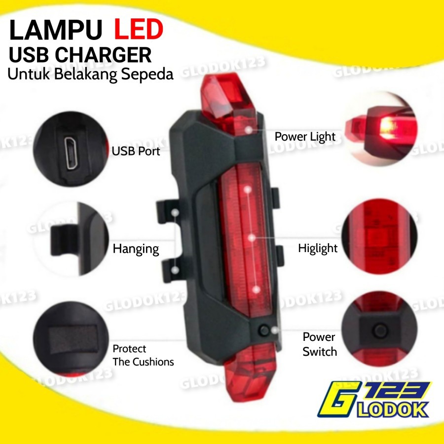 Lampu Belakang Sepeda LED USB Charger Waterproof