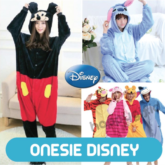 KOSTUM ONESIE DISNEY KIGURUMI DEWASA MINNIE STITCH WINNIE EEYORE dll