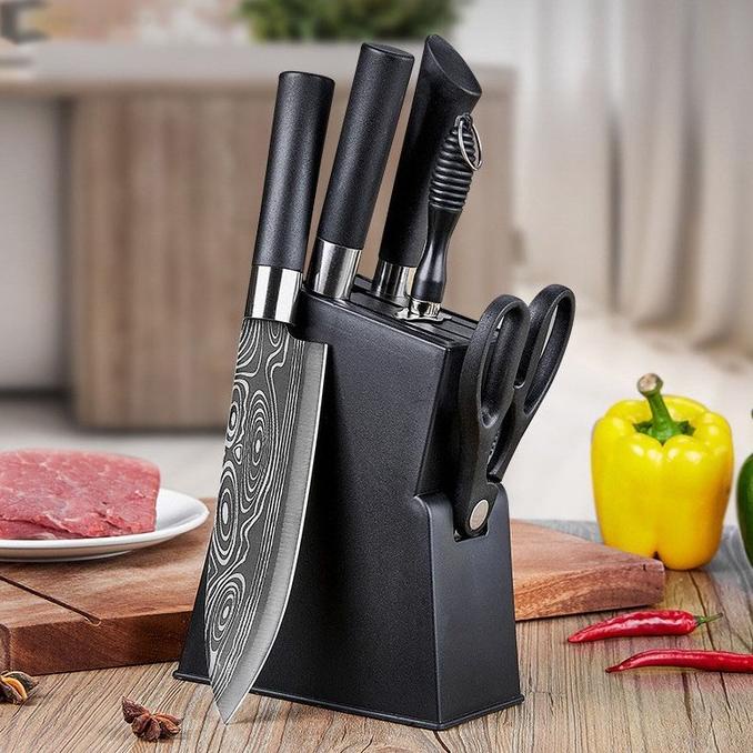 Best 6In1 Set Pisau Dapur Chef Damaskus Pattern Pisau Cincang Daging Hildawatimore