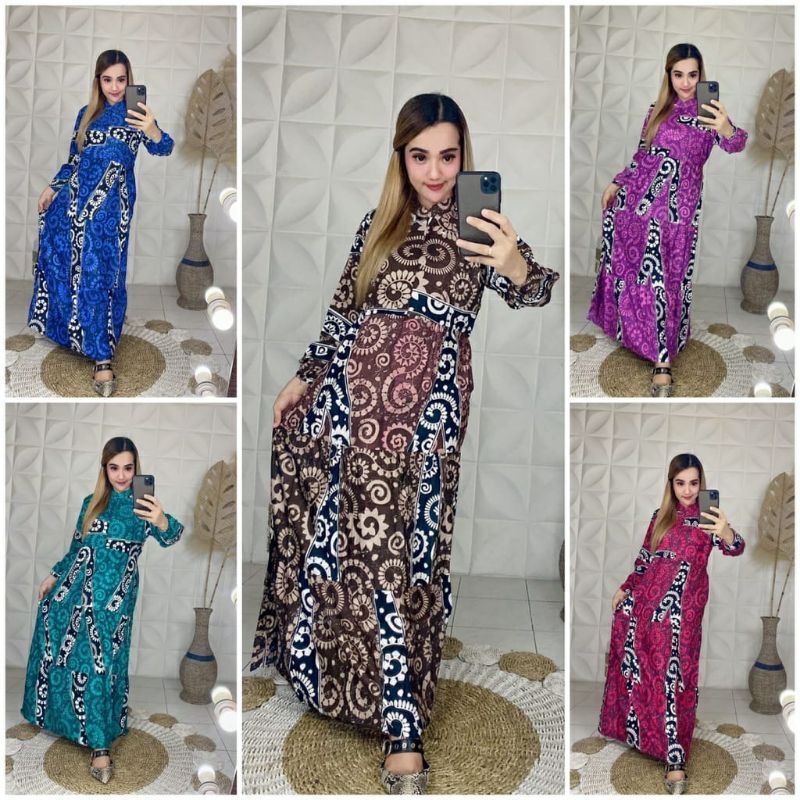 LONGDRESS GAMIS DASTER BUSUI WANITA HAMIL MOTIF UNTIR LENGAN PANJANG