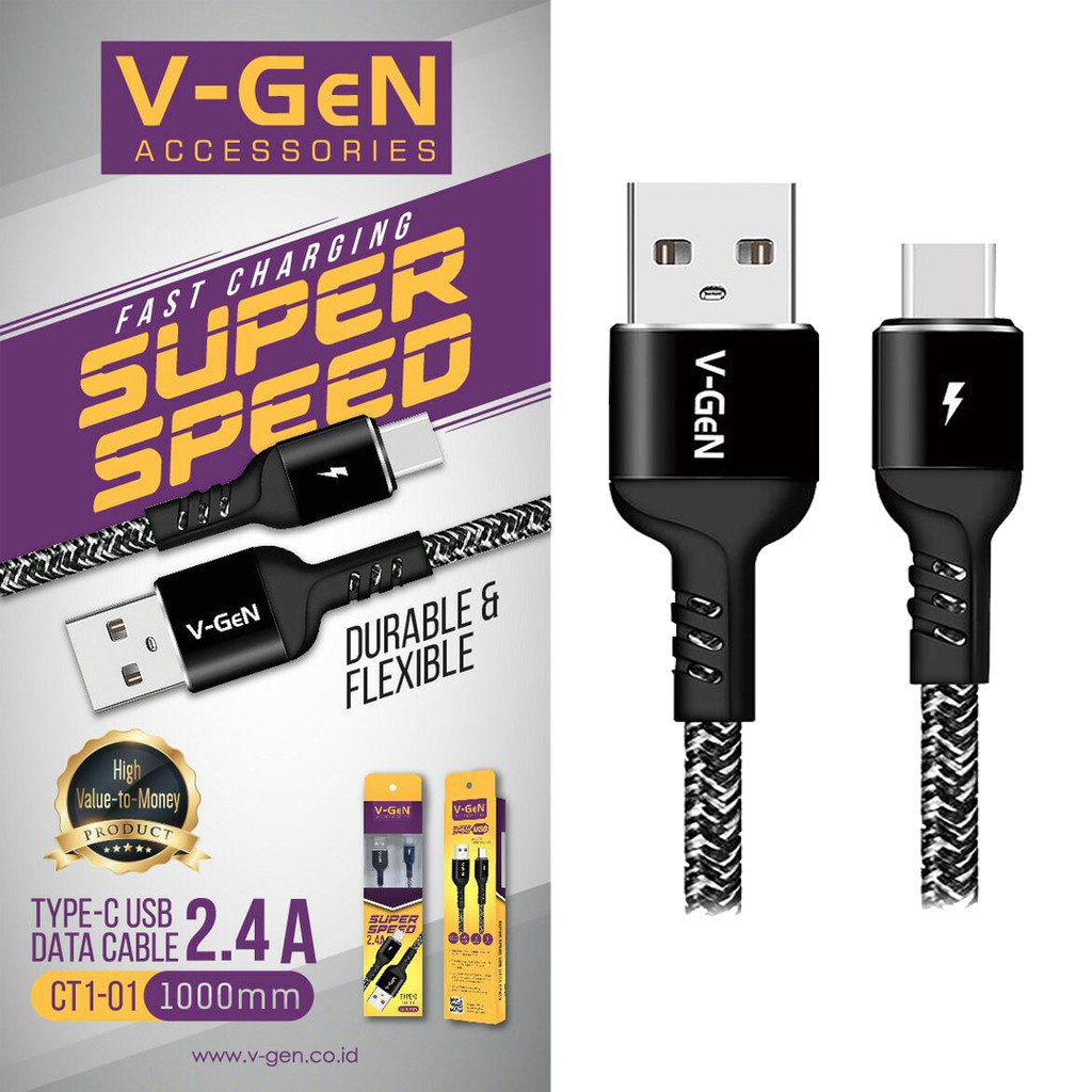 KABEL USB V-GEN 2.4A 1M CT1-01 TYPE C