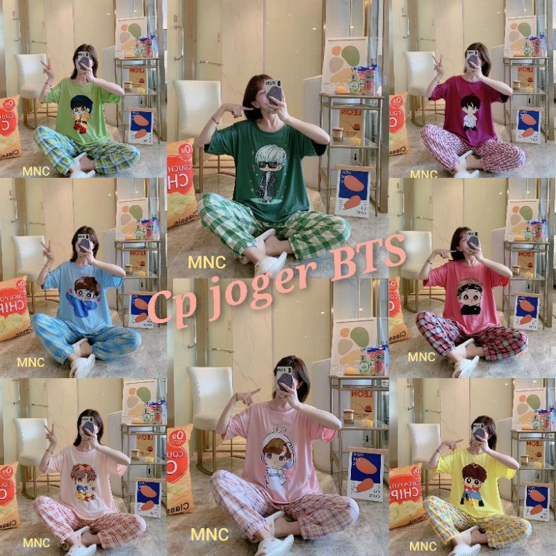 RULIF Piyama CP baju tidur wanita lengan pendek jogger import spandek BTS