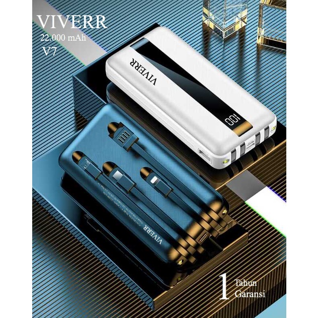 Powerbank VIVERR V7 3Kabel Output Kapasitas 22.000 mAH Produk ORIGINAL 100% Bisa buat semua type Hp dan gadget universal Qualitas No.1 garansi resmi 1 Tahun.