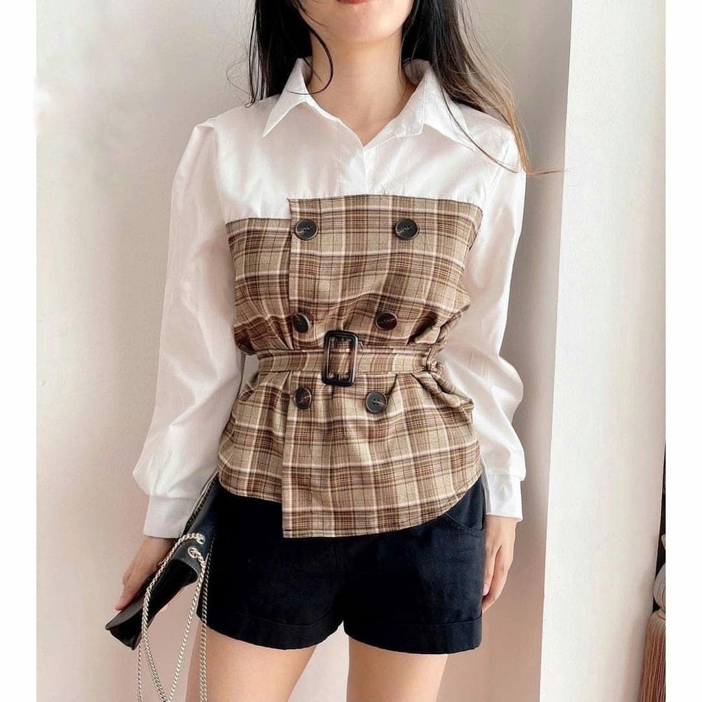 Baju Atasan Wanita Import Korea Blouse Wanita Jumbo Terbaru Modis Korean Style Putih Cewek Kekinian 