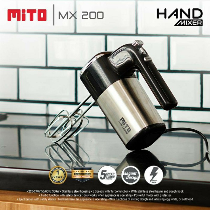 Hand Mixer Mito MX 200 - MX200 Handmixer 5 speed Turbo Stainless