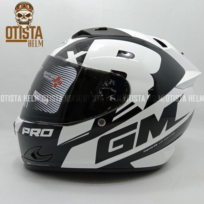 HELM FULL FACE GM RACE PRO ZR650 WHITE BLACK HITAM PUTIH GLOSSY SMOKE