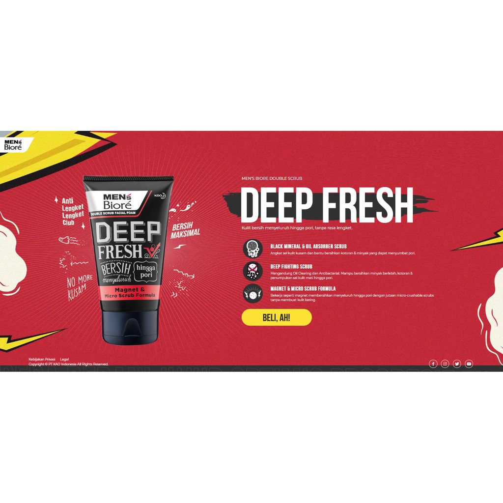 Sabun Muka Cair MEN'S BIORE DOUBLE SCRUB DEEP FRESH 100gr