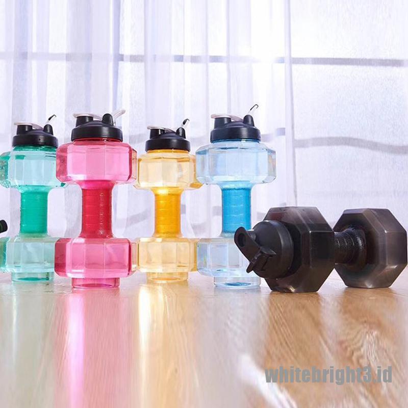 Botol Air Minum 2.2L Bentuk Dumbell Warna Putih Untuk Olahraga Gym Fitness