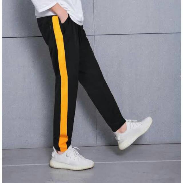 Celana Training Pants Premium Hitam List Kuning/TrackPants Sweatpants Premium