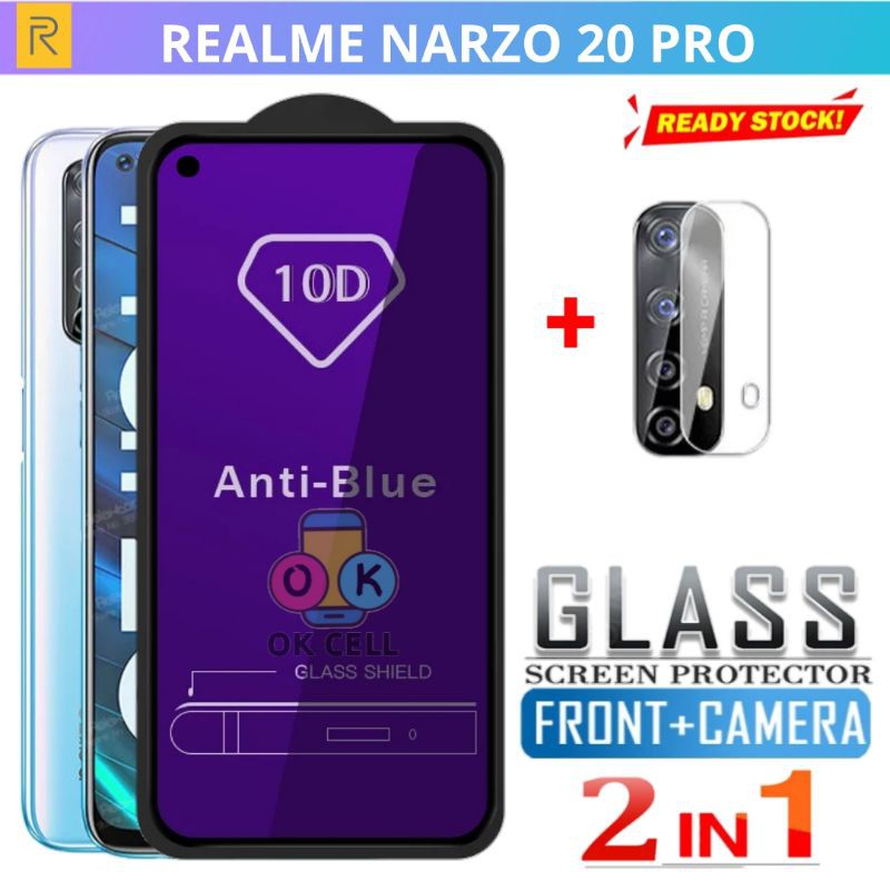 2in1 - Tempered Glass Blue Light Full Layar Kamera Realme Narzo 20 Pro TG Anti Gores Radiasi Premium