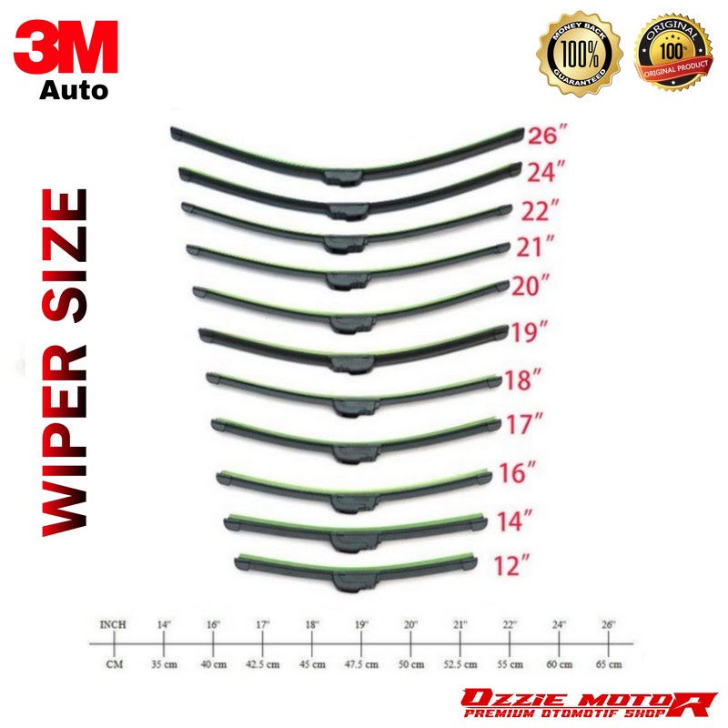 3M WIPER BLADE KACA MOBIL FRAMELESS U SHAPE HOOK WIPER MOBIL 16 INCH