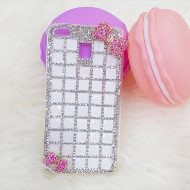 Bling Putih Garis Case  Oppo F9 handmade Blingcase all type Bling diamon