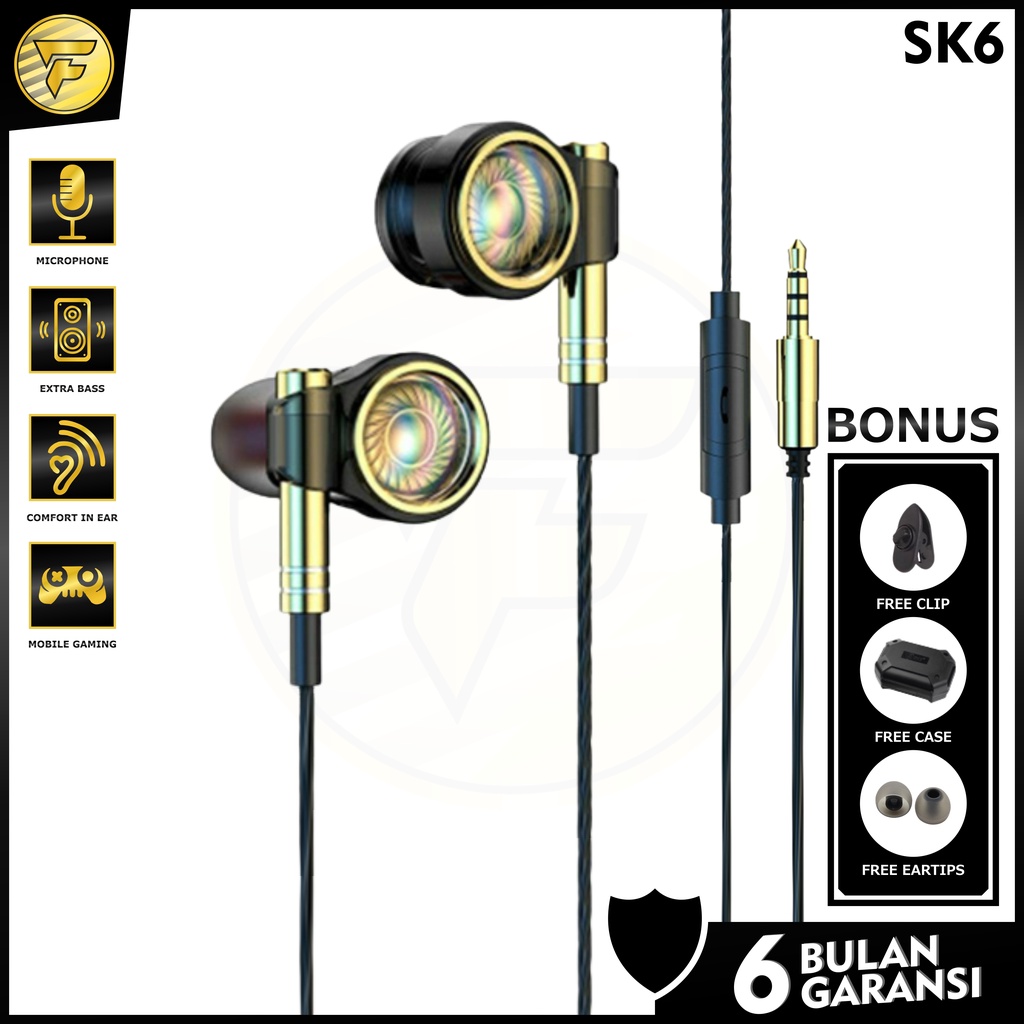 QKZ SK6 earphone Sport Heavy BASS stereo music telfon headset dengan mic original