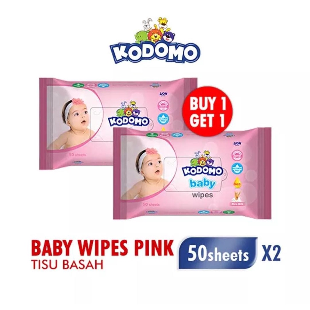 Kodomo Baby Wipes Rice Milk Pink 50's buy Onet Get One