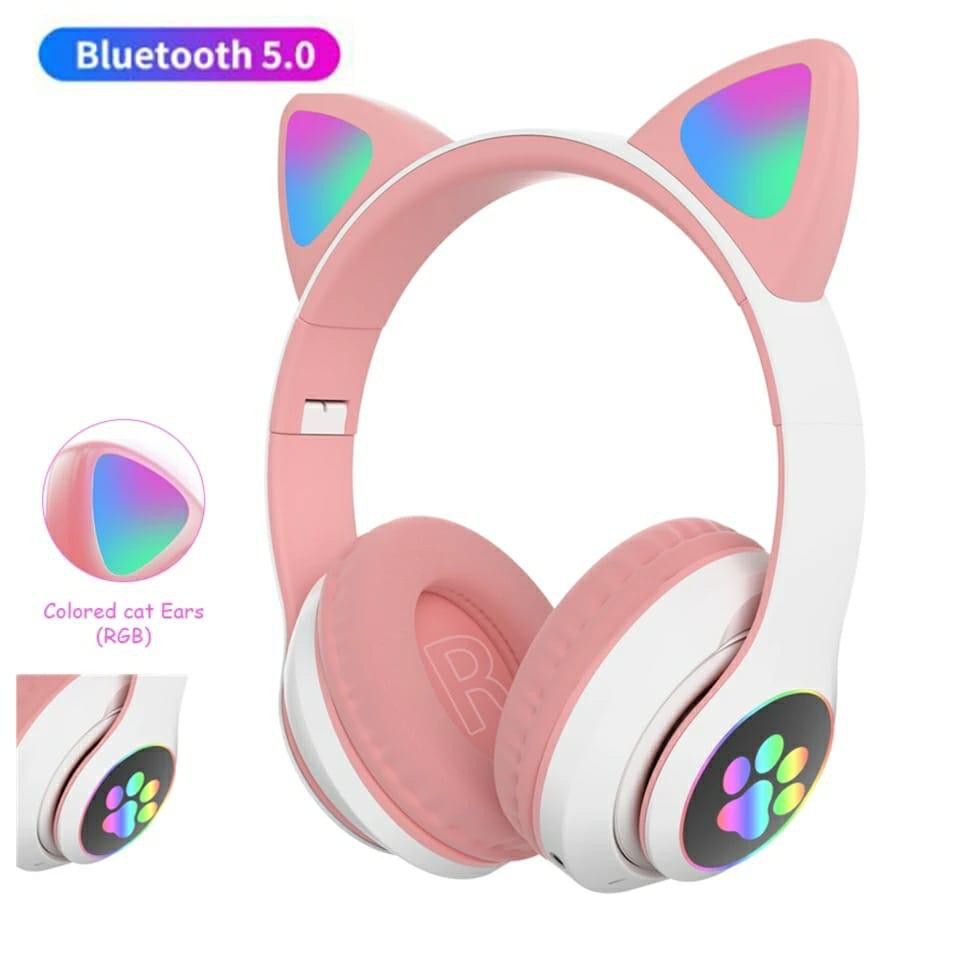 STN - 28 Headphone Bluetooth 5.0 Bentuk Telinga Kucing Dengan Mic