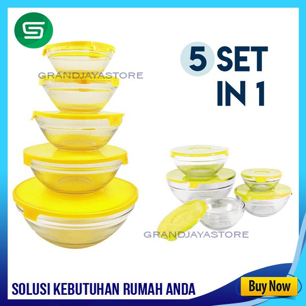 Mangkok Kaca bowl set Beranak + tutup nya  paket mangkuk set kaca (1set isi 5 pcs) (1250gram)