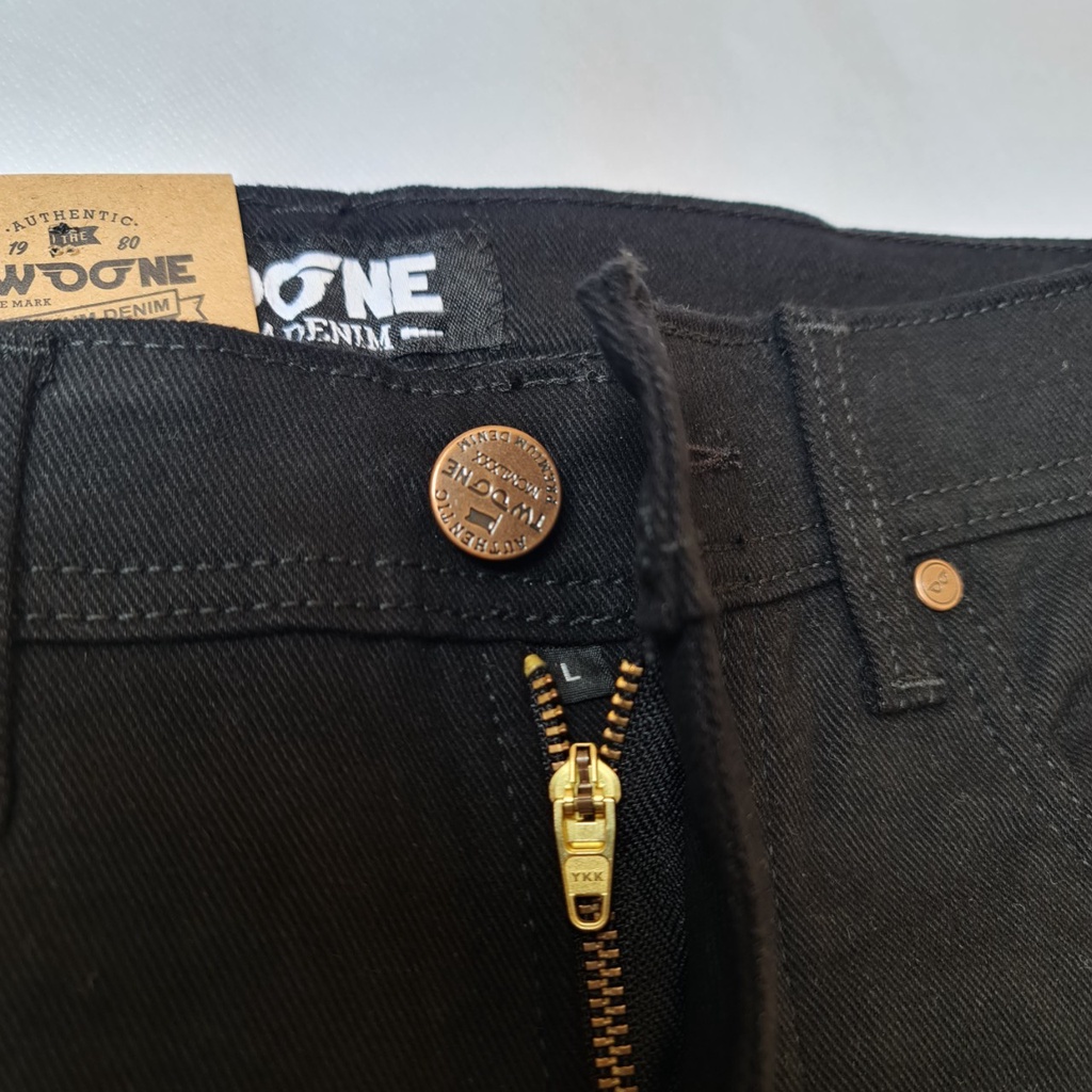 TWO ONE Celana Jeans Panjang Pria Slim Fit Denim Stretch Hitam Pekat