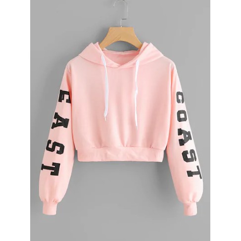 Sweater Wanita Crop Hoodie Oversize Lengan Panjang Babyterry Print East Coast-1