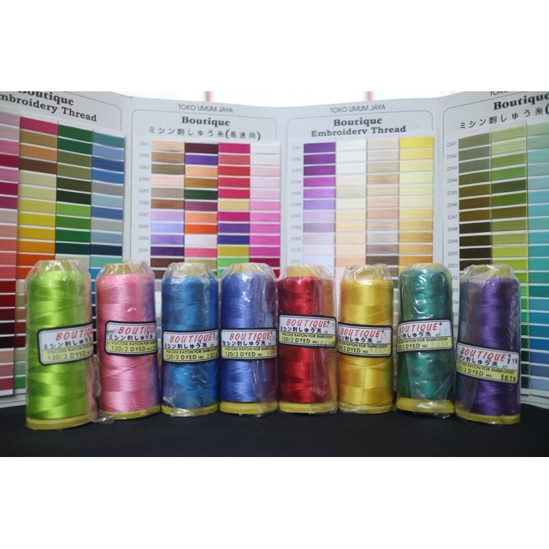 Benang Bordir Rayon Merk BOUTIQUE 120D/2 Katalog Warna Kepala 2 (Ukuran 3000m)