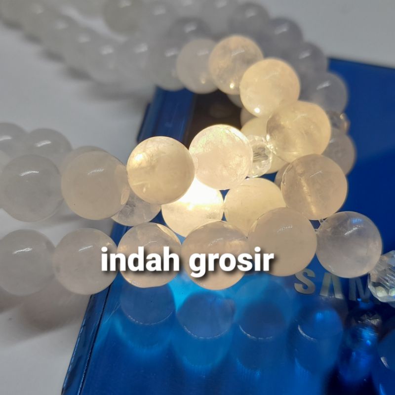 TASBIH BATU GIOK PUTIH SALJU 99BUTIR 8MM NATURAL