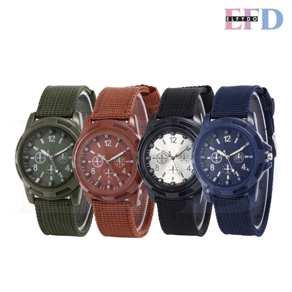 ELFYDO J170 Jam Tangan Pria GEMIUS ARMY TALI BAHAN/CANVAS-Gemius Jam Tangan Pria Militer Sport Strap Ru