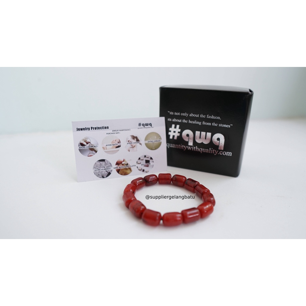 gelang etnik tabung carnelian merah oren akik tembus serat original