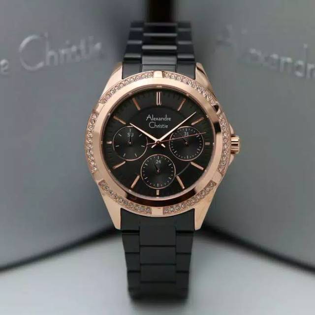 Jam tangan wanita alexandre christie ac2826 rosegold black original garansi resmi 1 tahun