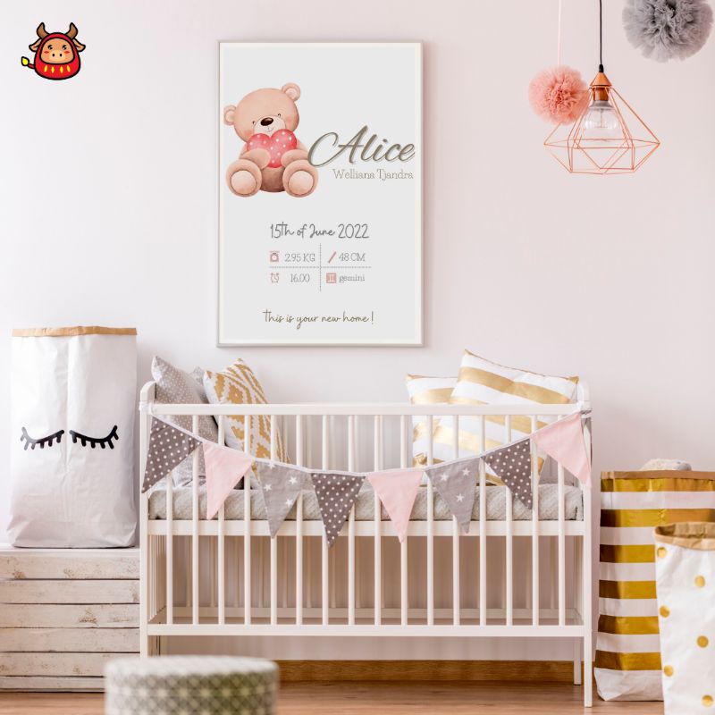 Baby Board Girl / Boy Papan nama bayi custom name cute watercolor boho aesthetic papan nama bayi dekorasi kamar anak