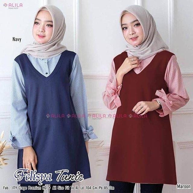 Tunik Felisya | Tunik Ity Crepe Premium HQ | Tunik Murah Solo | Tunik Best Seller | Hijab Wear