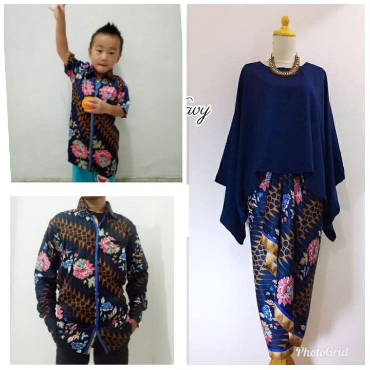 SB Collection Couple Family Salsa Stelan Kebaya Batwing Jumbo Rok Lilit Dan Kemeja Batik Anak Ayah