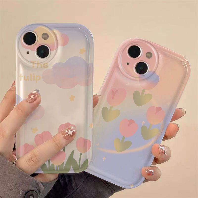 Case Desain Tulip Warna Gradasi Untuk iPhone 12 13 11 Pro Max X Xs Max Xr