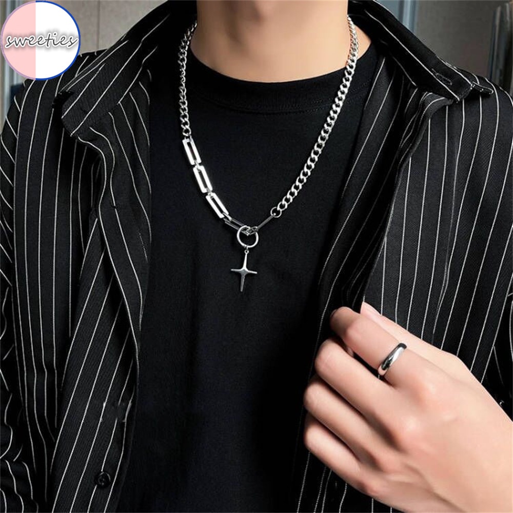 Kalung Liontin Bentuk Kotak Warna Hitam Bahan Titanium Steel Gaya Punk hip Hop Untuk Pasangan