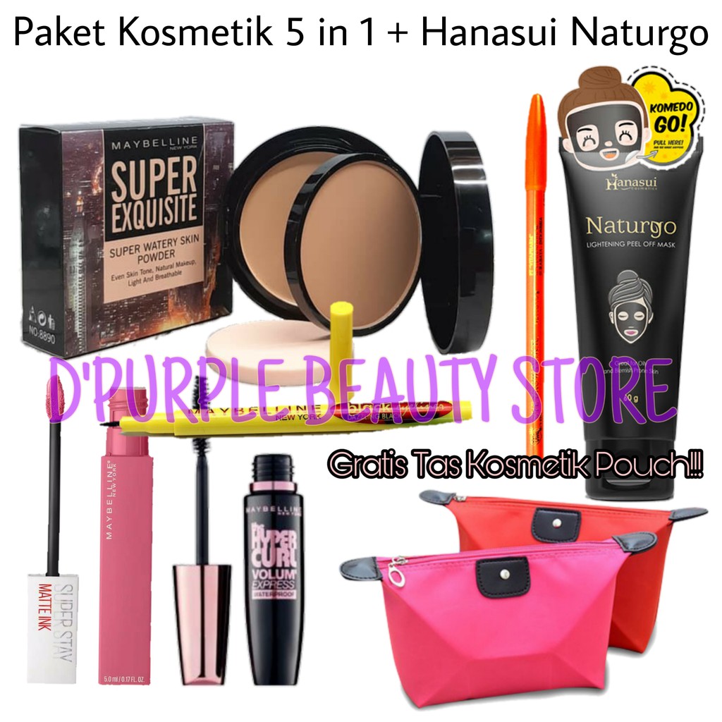 Paket Kosmetik Maybelline Lengkap Murah 5 In1 - Bedak - Masker -Maskara -Eyeliner -Lipcream